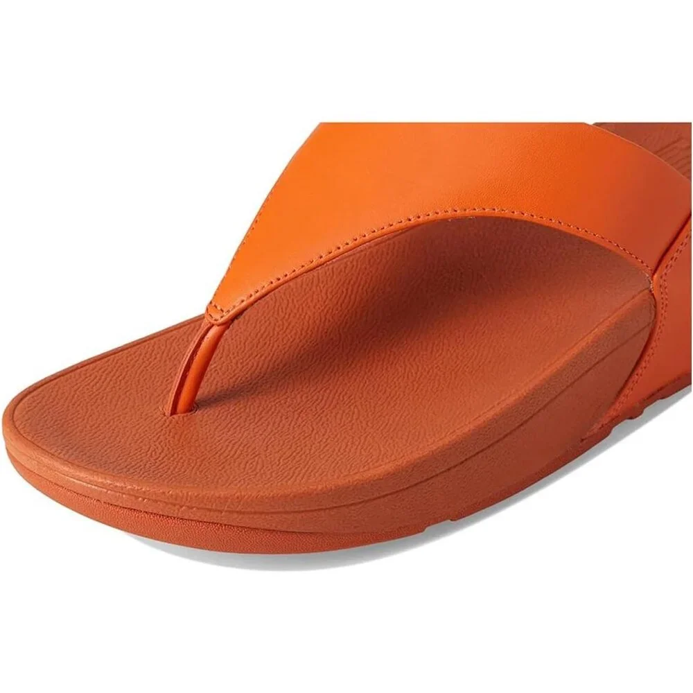 Women's Flip-Flop Thong Sandals Orange Leather Classic Comfort Slip On Shoes - Picture 8 of 9